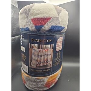 Pendleton Print Plush Soft Throw Reversible Aztec Plaid 50" X 70" NWT